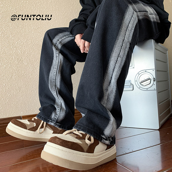 Musta värvi taskuga vabaaja teksad meeste jaoks