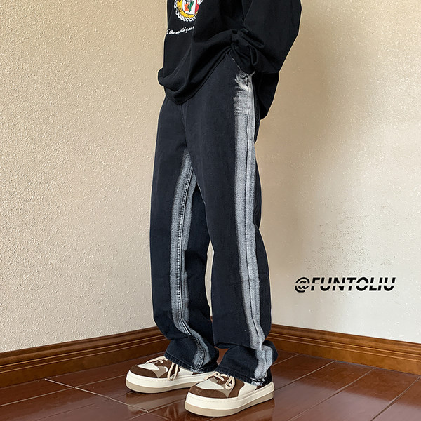 Musta värvi taskuga vabaaja teksad meeste jaoks