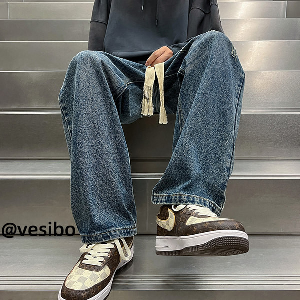 Széles szárú egyszínű farmer fűzővel férfiaknak