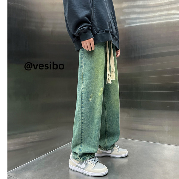 Széles szárú egyszínű farmer fűzővel férfiaknak