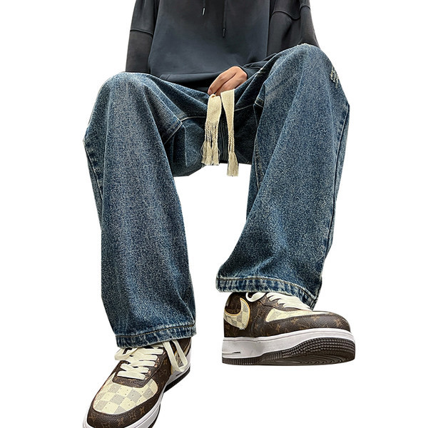 Széles szárú egyszínű farmer fűzővel férfiaknak