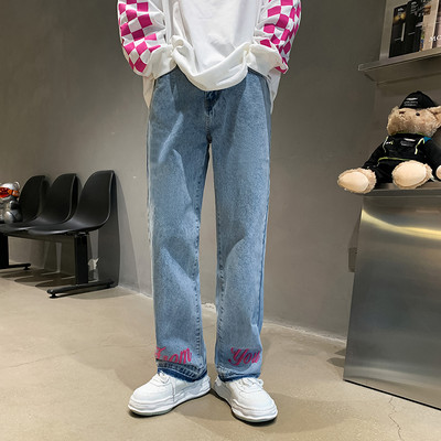 Мъжки дънки с джоб и надпис