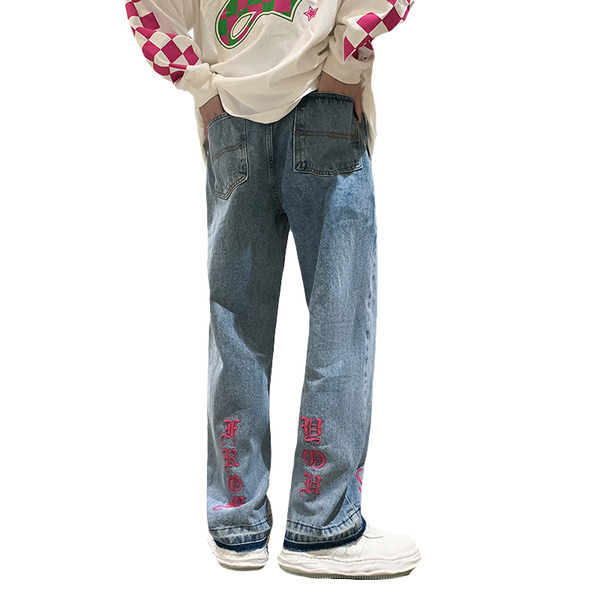 Мъжки дънки с джоб и надпис