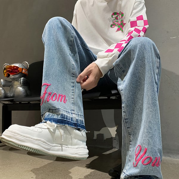 Мъжки дънки с джоб и надпис