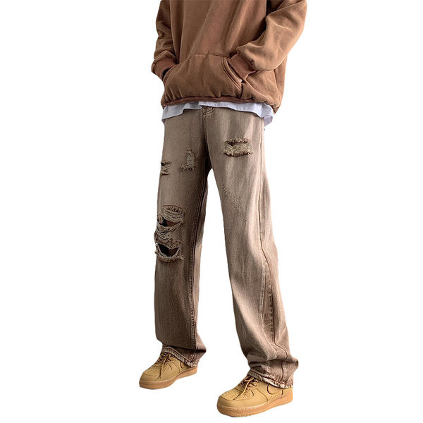 Alkalmi férfi farmernadrág zsebbel, szakadt hatású