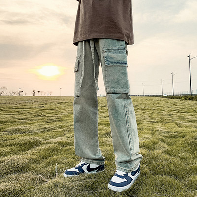 Dviejų spalvų vyriški džinsai su kišene