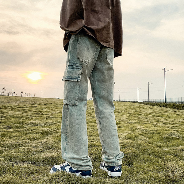 Dviejų spalvų vyriški džinsai su kišene