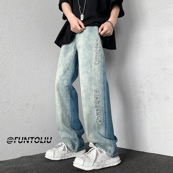 Kõrge vöökohaga trükitud teksad meestele