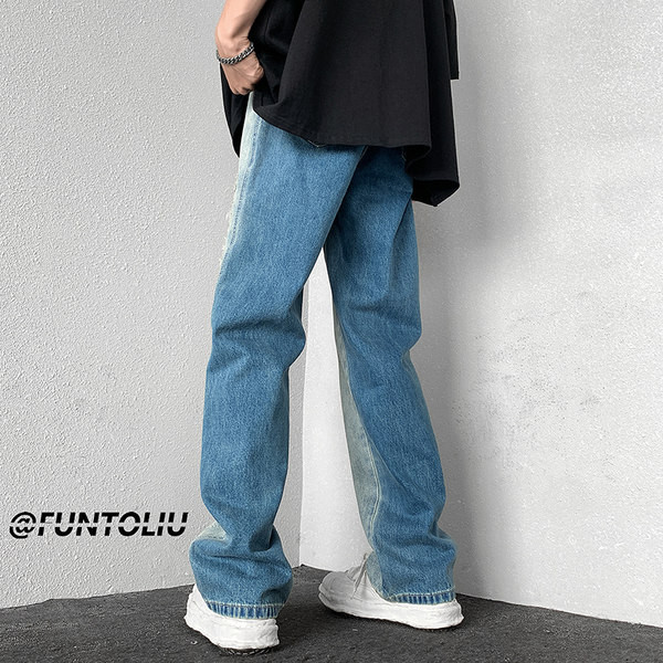 Kõrge vöökohaga trükitud teksad meestele