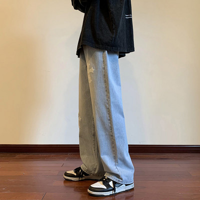 Férfi farmer két színű széles mintás kereszttel