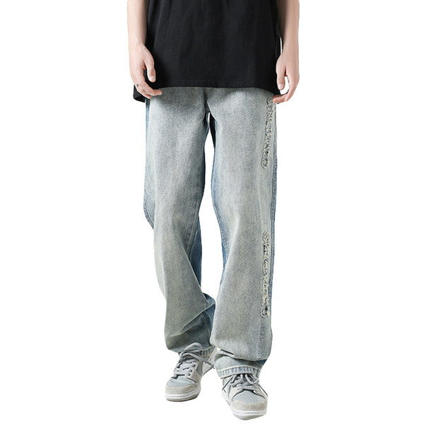 Ανδρικό φαρδύ τζιν με σκισμένα μοτίβα