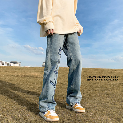 Férfi farmer 3D nyomtatással és zsebbel