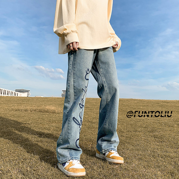 Vyriški džinsai su 3D spauda ir kišenėmis