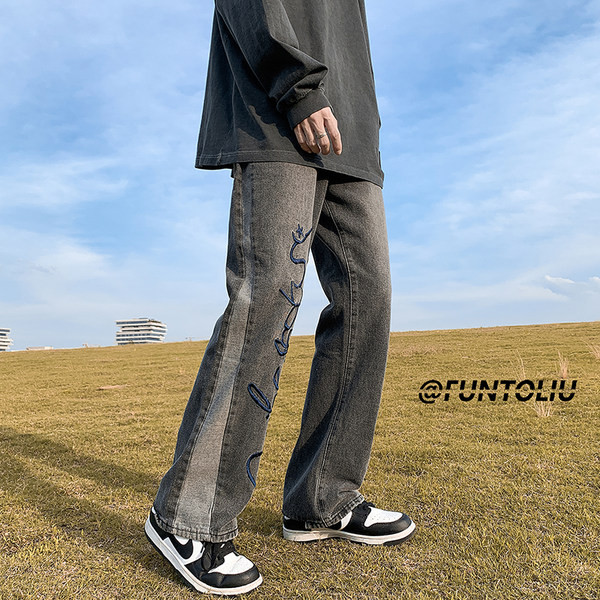 Vyriški džinsai su 3D spauda ir kišenėmis