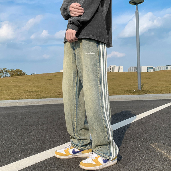 Férfi széles szárú farmer mintával és csíkozással