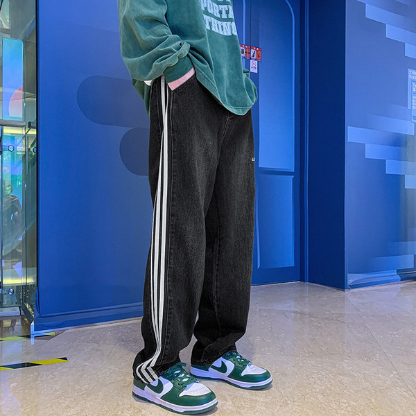 Férfi széles szárú farmer mintával és csíkozással