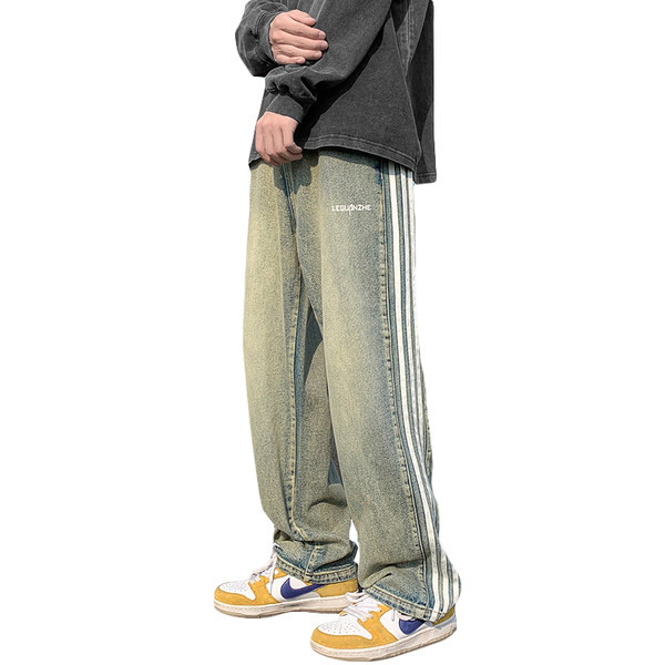 Férfi széles szárú farmer mintával és csíkozással