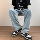 Ανδρικό τζιν casual φαρδύ με κορδόνια