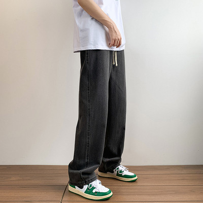 Ανδρικό τζιν casual φαρδύ με κορδόνια