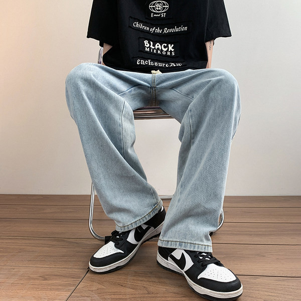 Ανδρικό τζιν casual φαρδύ με κορδόνια