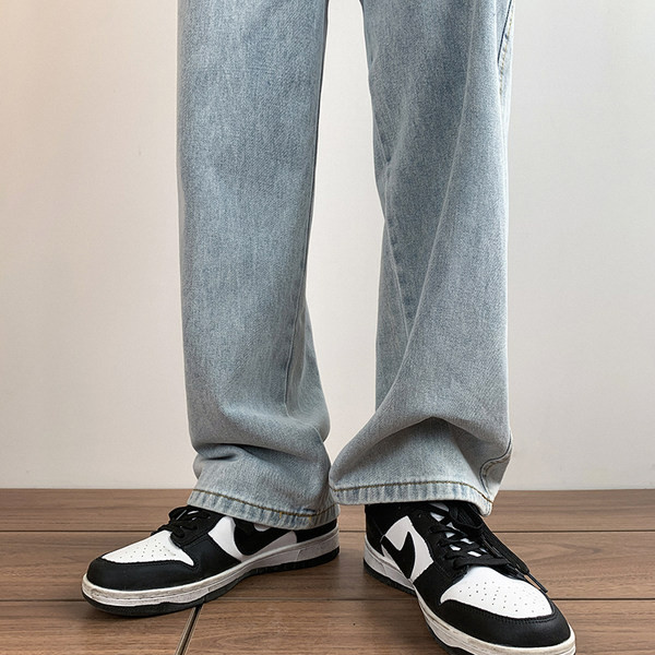 Ανδρικό τζιν casual φαρδύ με κορδόνια