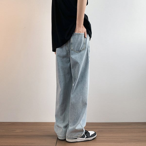 Ανδρικό τζιν casual φαρδύ με κορδόνια