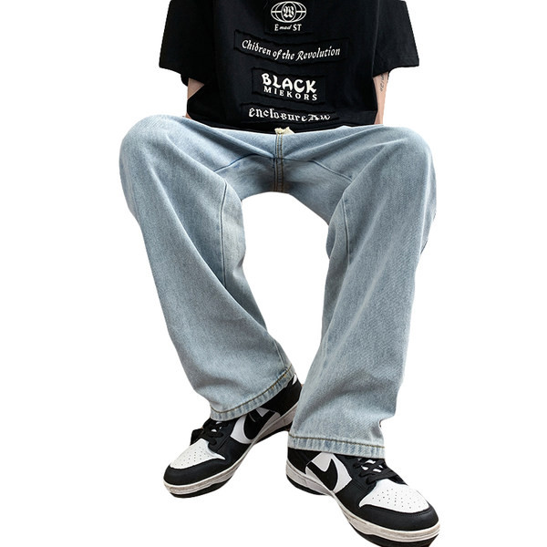 Ανδρικό τζιν casual φαρδύ με κορδόνια