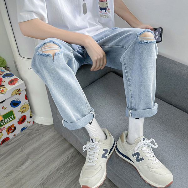 Ανδρικό τζιν με φερμουάρ και τσέπη