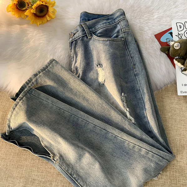 Dviejų spalvų ir plėšyto efekto laisvalaikio vyriški džinsai