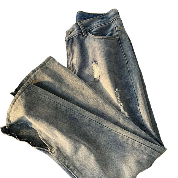 Dviejų spalvų ir plėšyto efekto laisvalaikio vyriški džinsai