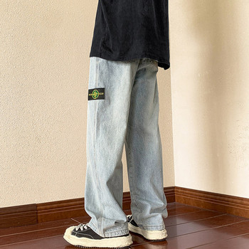 Ανδρικό τζιν φαρδύ μοντέλο με λογότυπο και τσέπη