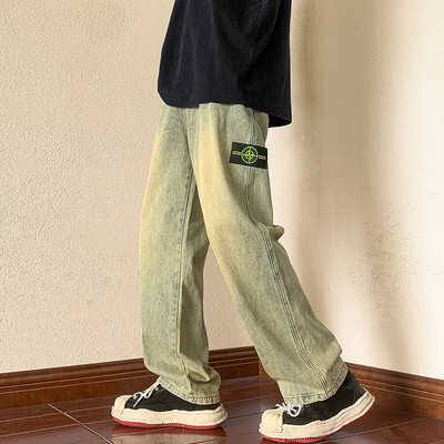 Ανδρικό τζιν φαρδύ μοντέλο με λογότυπο και τσέπη