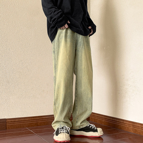 Ανδρικό τζιν φαρδύ μοντέλο με λογότυπο και τσέπη