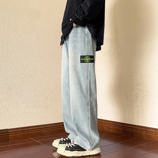 Ανδρικό τζιν φαρδύ μοντέλο με λογότυπο και τσέπη