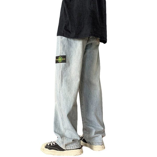 Ανδρικό τζιν φαρδύ μοντέλο με λογότυπο και τσέπη