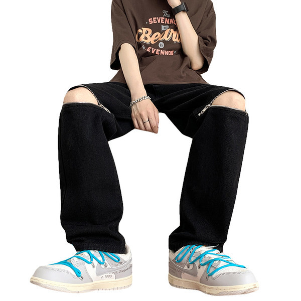 Férfi farmer egyenes modell zsebbel és cipzárral a térdén