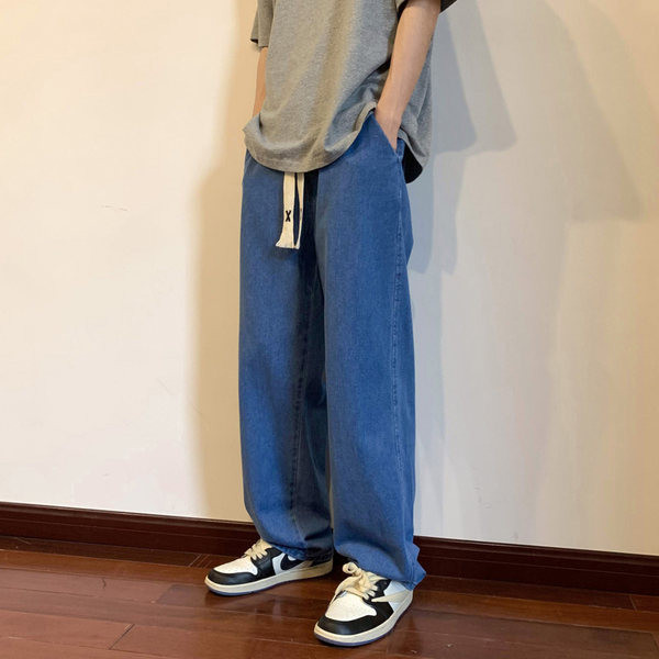 Férfi farmer széles modell fűzős