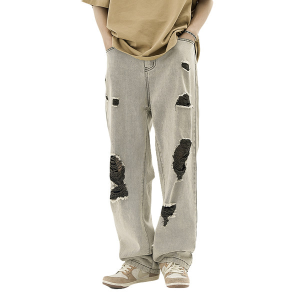 Vyriški laisvalaikio plėšytų raštų kišeniniai džinsai