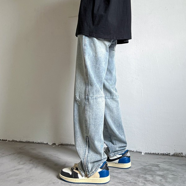 Sinist värvi meeste teksad, küljes lukuga