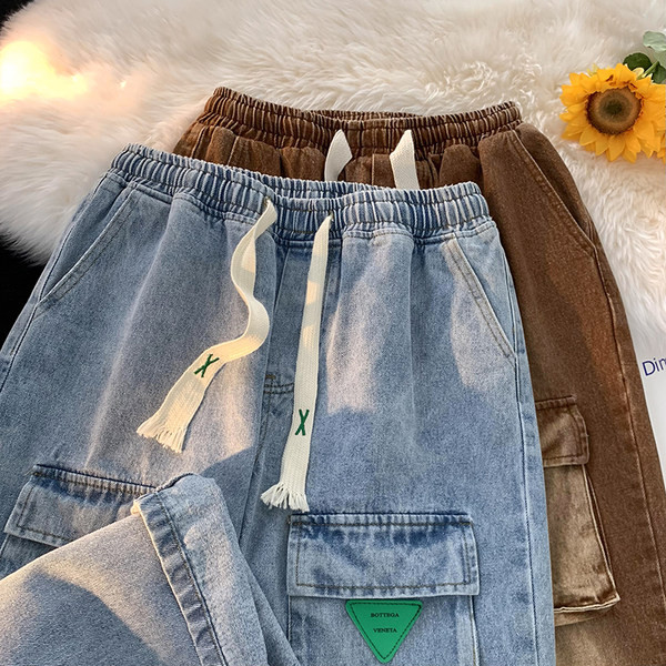 Férfi farmer széles modell fűzős