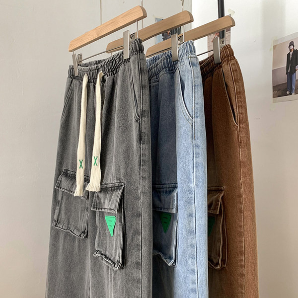 Férfi farmer széles modell fűzős