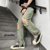 Vyriški džinsai kelių spalvų ir suplyšusio motyvo