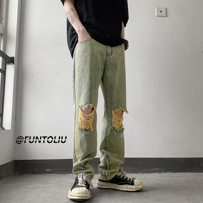 Vyriški džinsai kelių spalvų ir suplyšusio motyvo