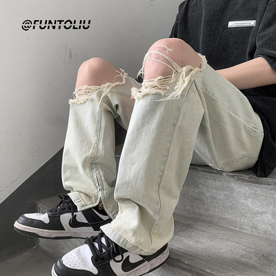 Vyriški džinsai kelių spalvų ir suplyšusio motyvo