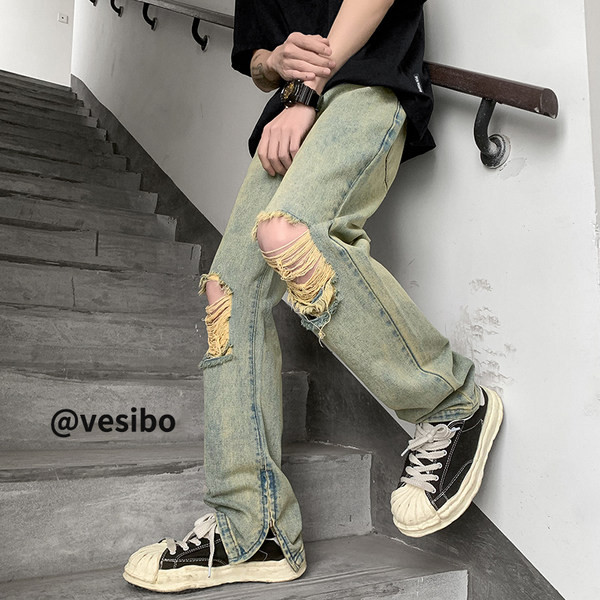 Vyriški džinsai kelių spalvų ir suplyšusio motyvo