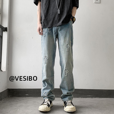 Ανδρικό τζιν με τσέπη και κέντημα