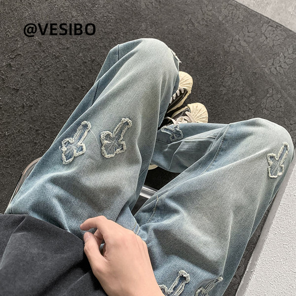 Ανδρικό τζιν με τσέπη και κέντημα