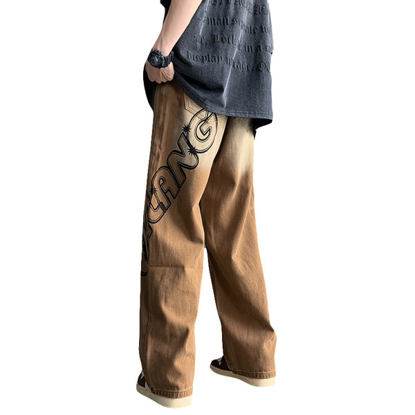 Ανδρικό τζιν ίσιο με στάμπα και τσέπη