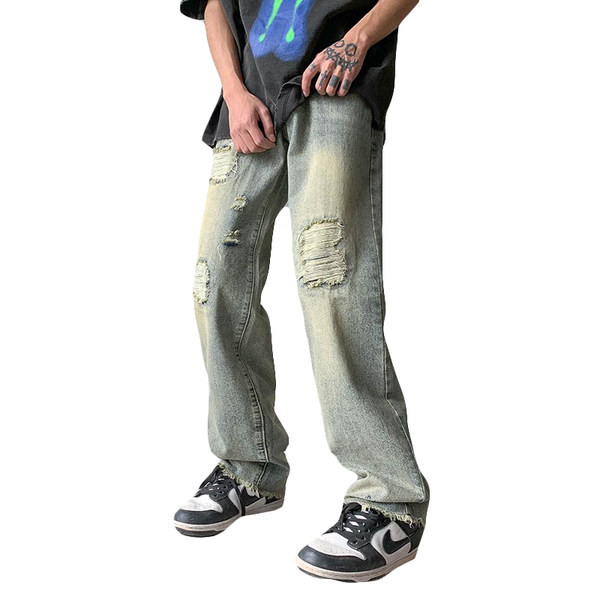 Τζιν σε ίσιο πόδι με τσέπη και σκισμένα μοτίβα