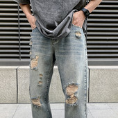 Ανδρικό τζιν με σκισμένα μοτίβα και τσέπη